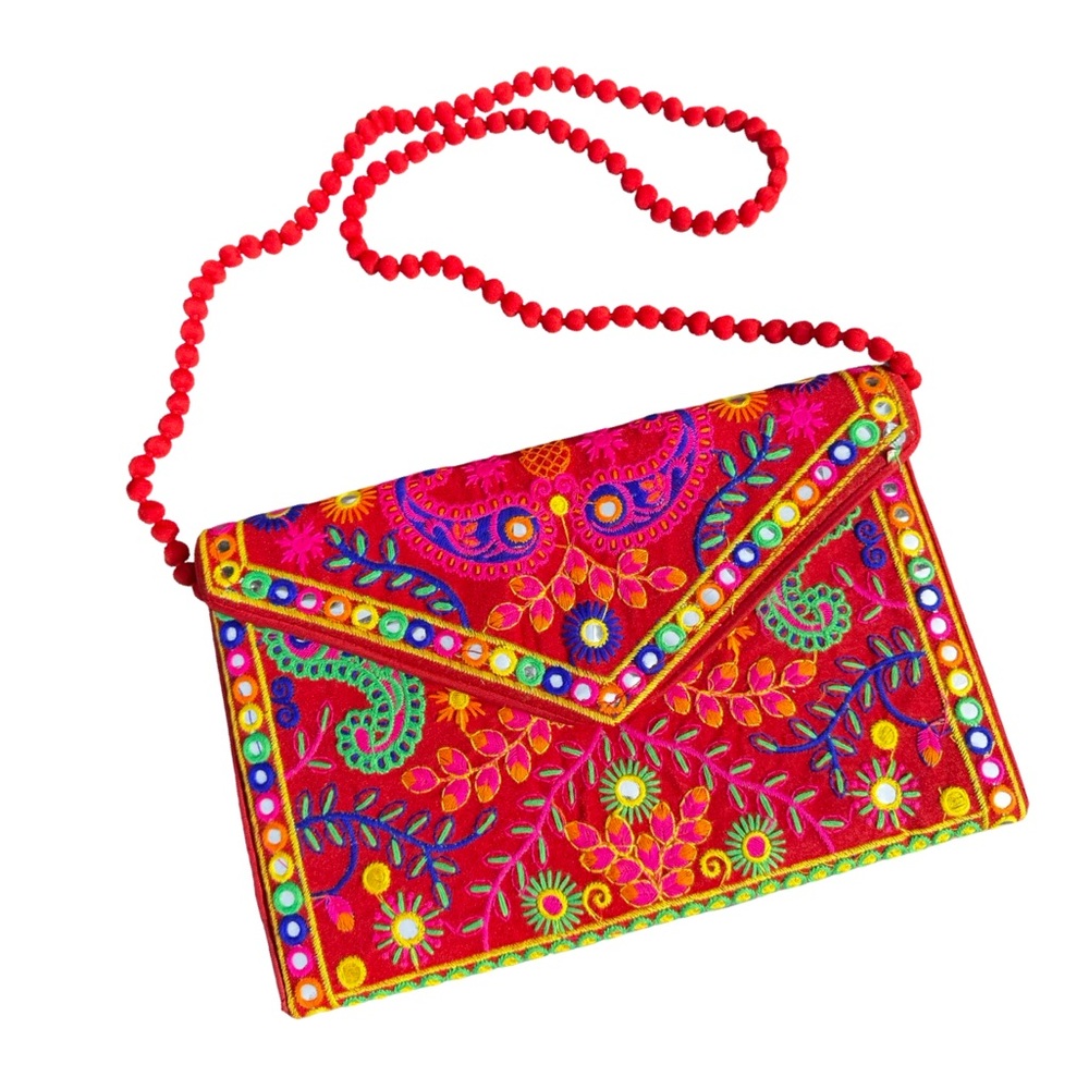 Handcrafted Indian Banjara or Rajasthani-Style Embroidered Envelope Clutch Bag